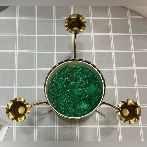 Vintage MCM Unique Gold Metal 3 Candle Holder Bowl Centerpiece Holiday Basket - Picture 2 of 9